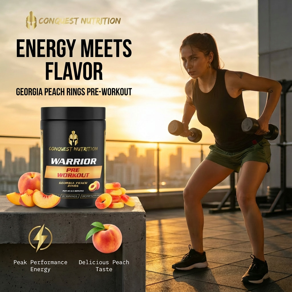 Conquest Warrior Pre Workout Georgia Peach Rings 25 Servings Energy Focus Pump