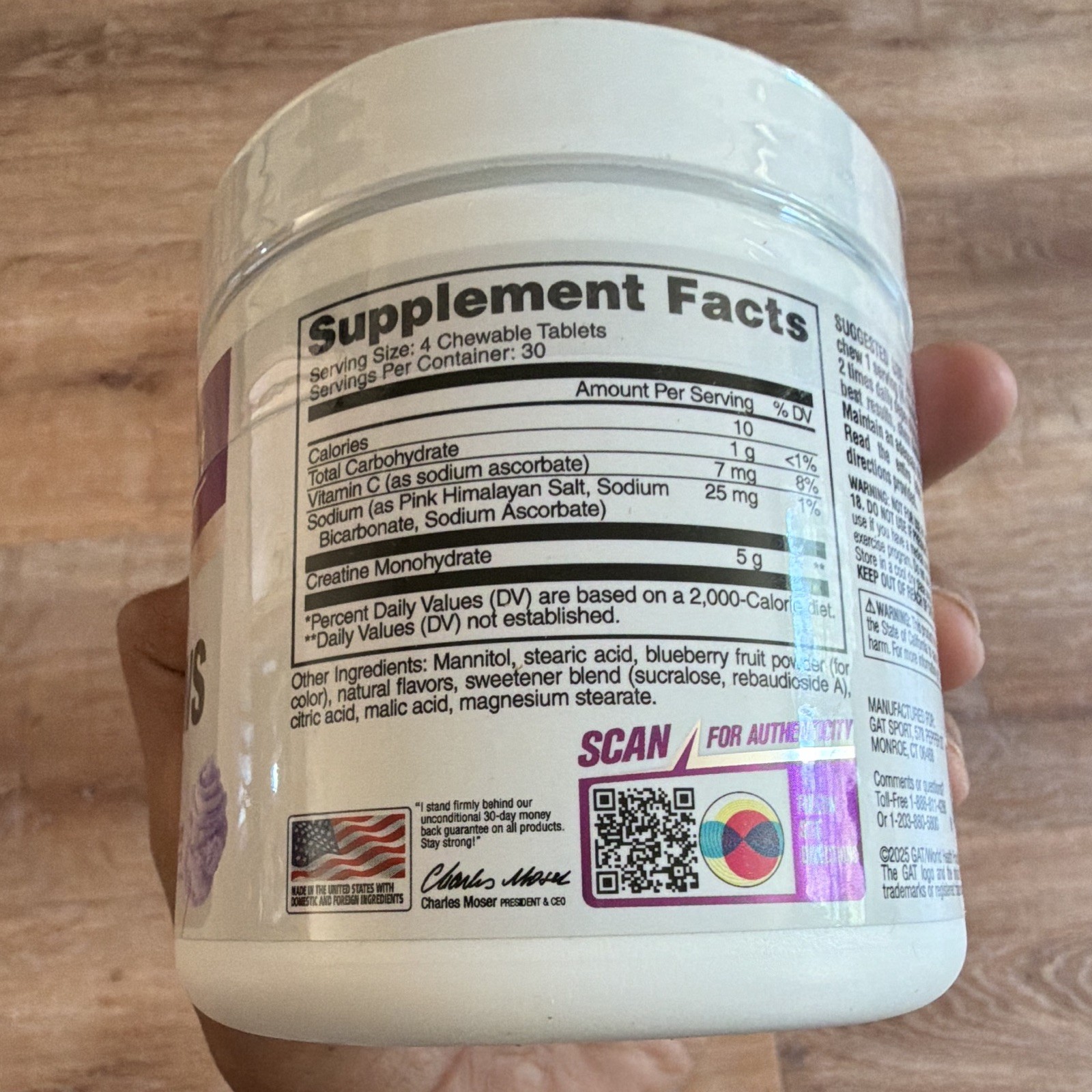GAT Sport Creatine Chews Zero Sugar, Grape Cotton Candy 120 Tablets Exp 11/2027