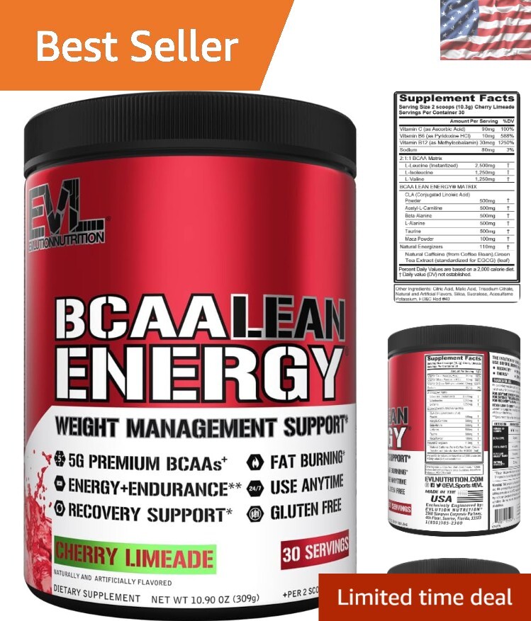 EVL BCAA Lean Energy – Clean Pre Workout Powder for Energy & Fat Burning, 10.9oz