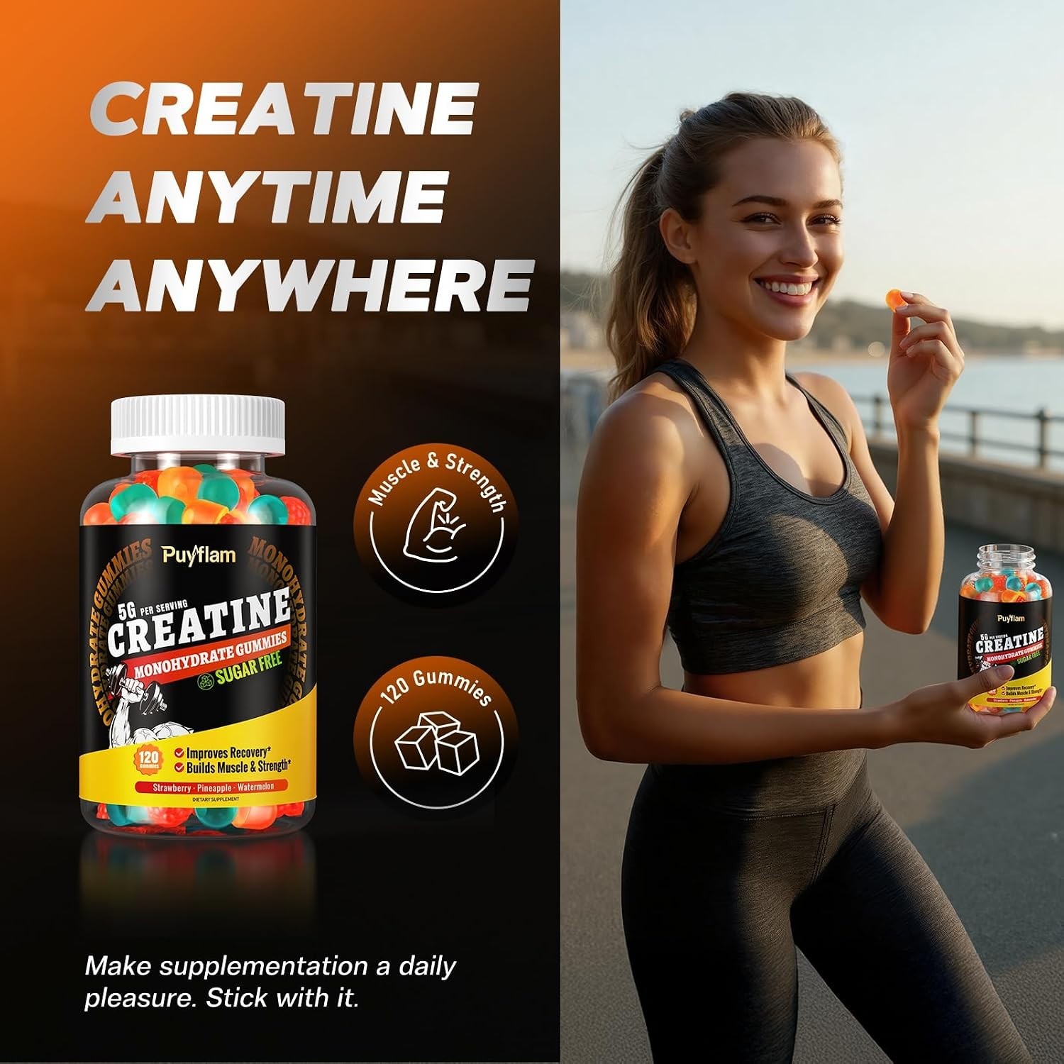 Creatine Monohydrate Gummies Strength & Athletic Performance 5g 120 Gummy USA