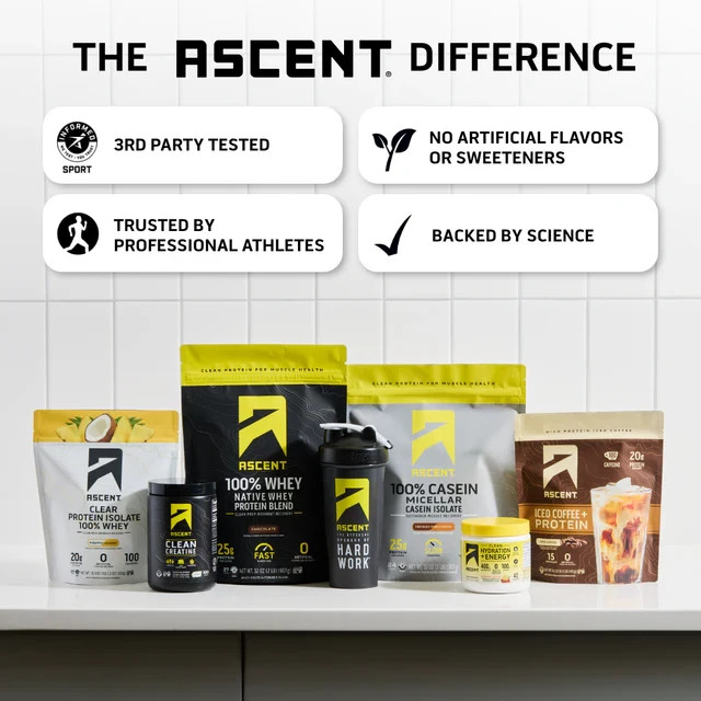 Ascent 100% whey Protein Powder Vanilla 2 lb | 29 Servings | 25g Whey Protein |