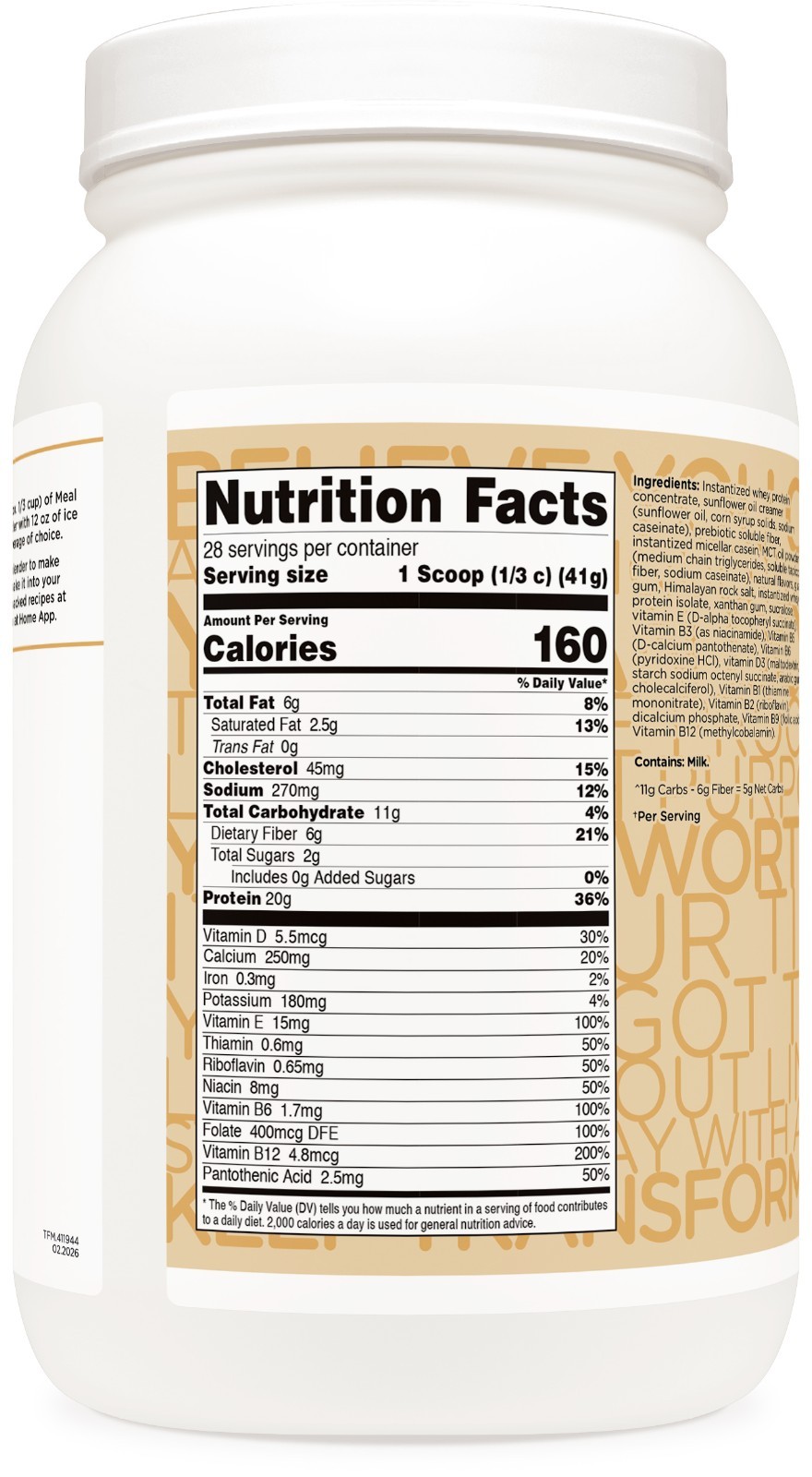 TransformHQ Meal Replacement Shake Powder 28 Servings (Vanilla) – Gluten Free