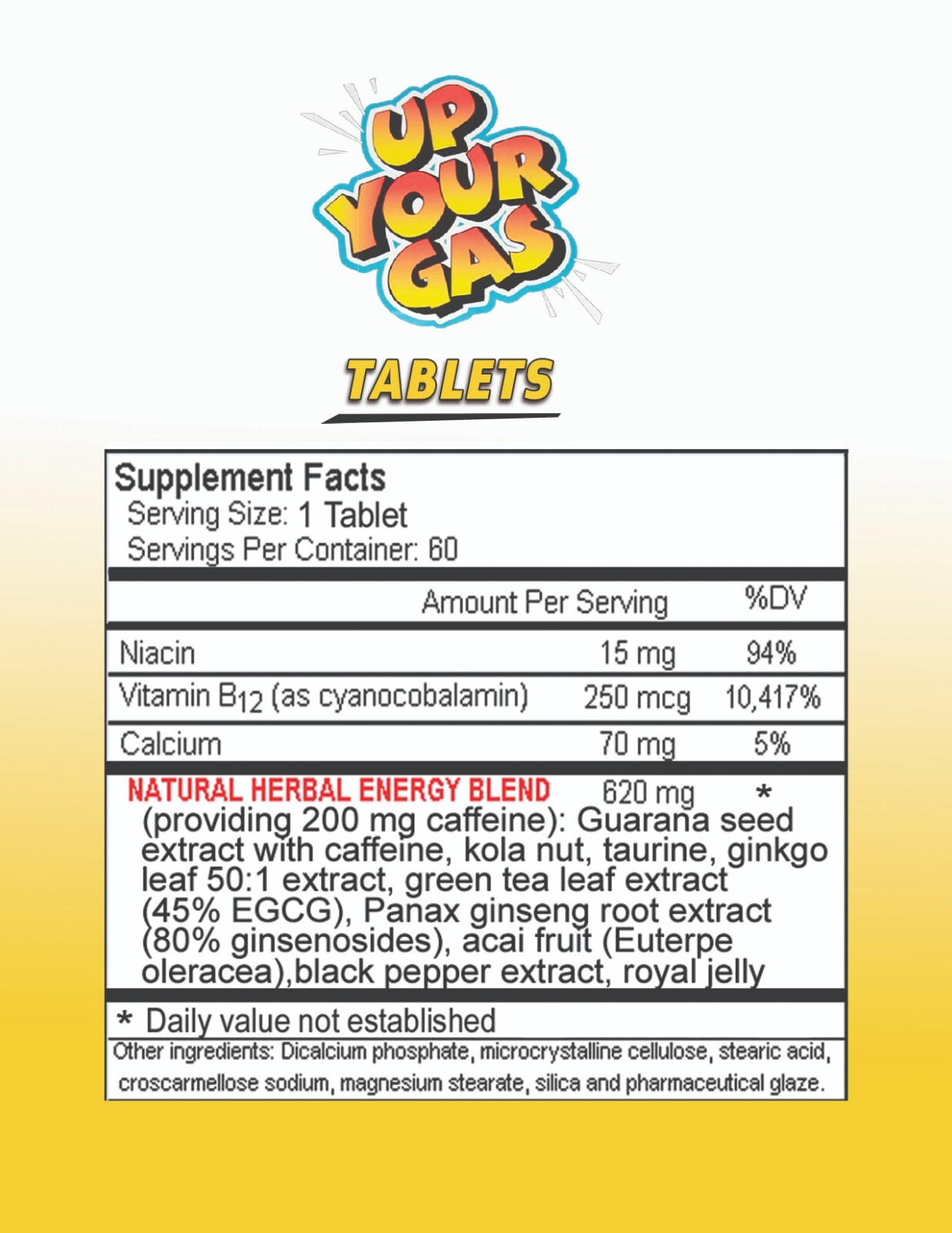 Up Your Gas: 60 TABLETS -Herbal Energy Blast: Focus, Concentrate, Feel Great