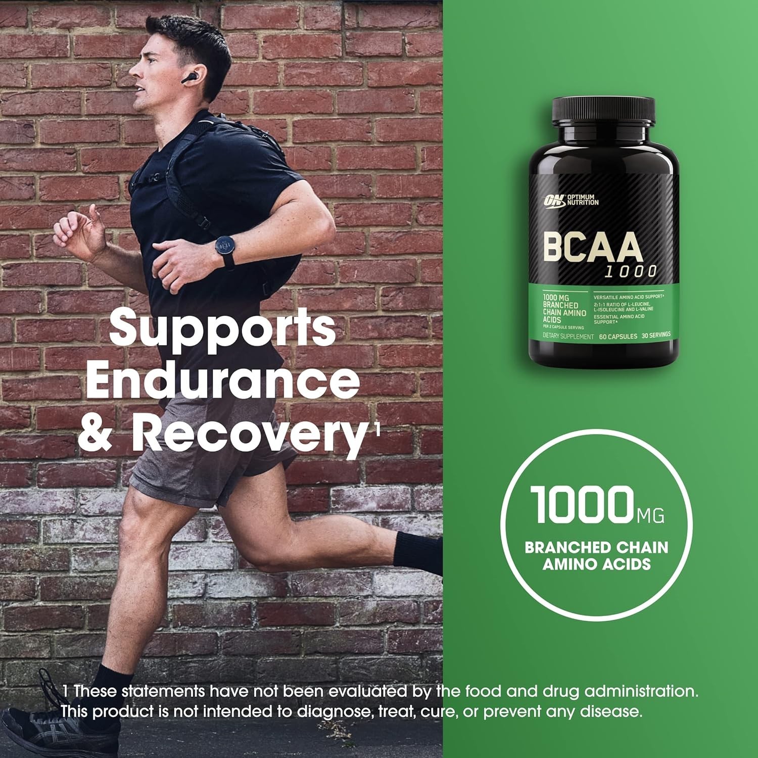 BCAA Capsules 1000mg – Keto Essential Amino Acids, 60 Easy-to-Swallow Capsules