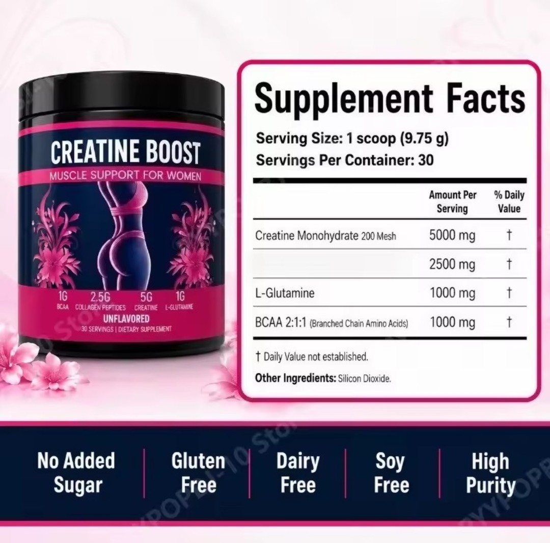 Creatine Powder for Women Unflavored 30 Servings w/ Collagen, BCAA, L-Glutamine