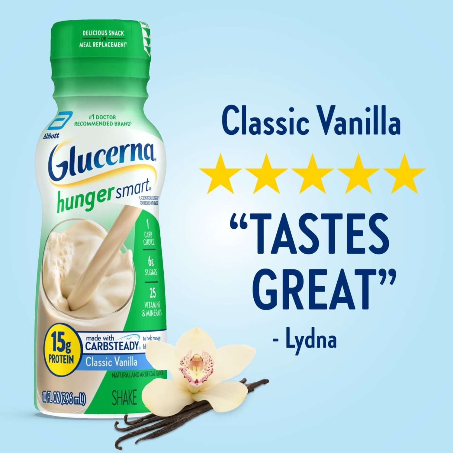 Glucerna Hunger Smart Diabetic Protein Shake Classic Vanilla 10oz Bottle 6ct