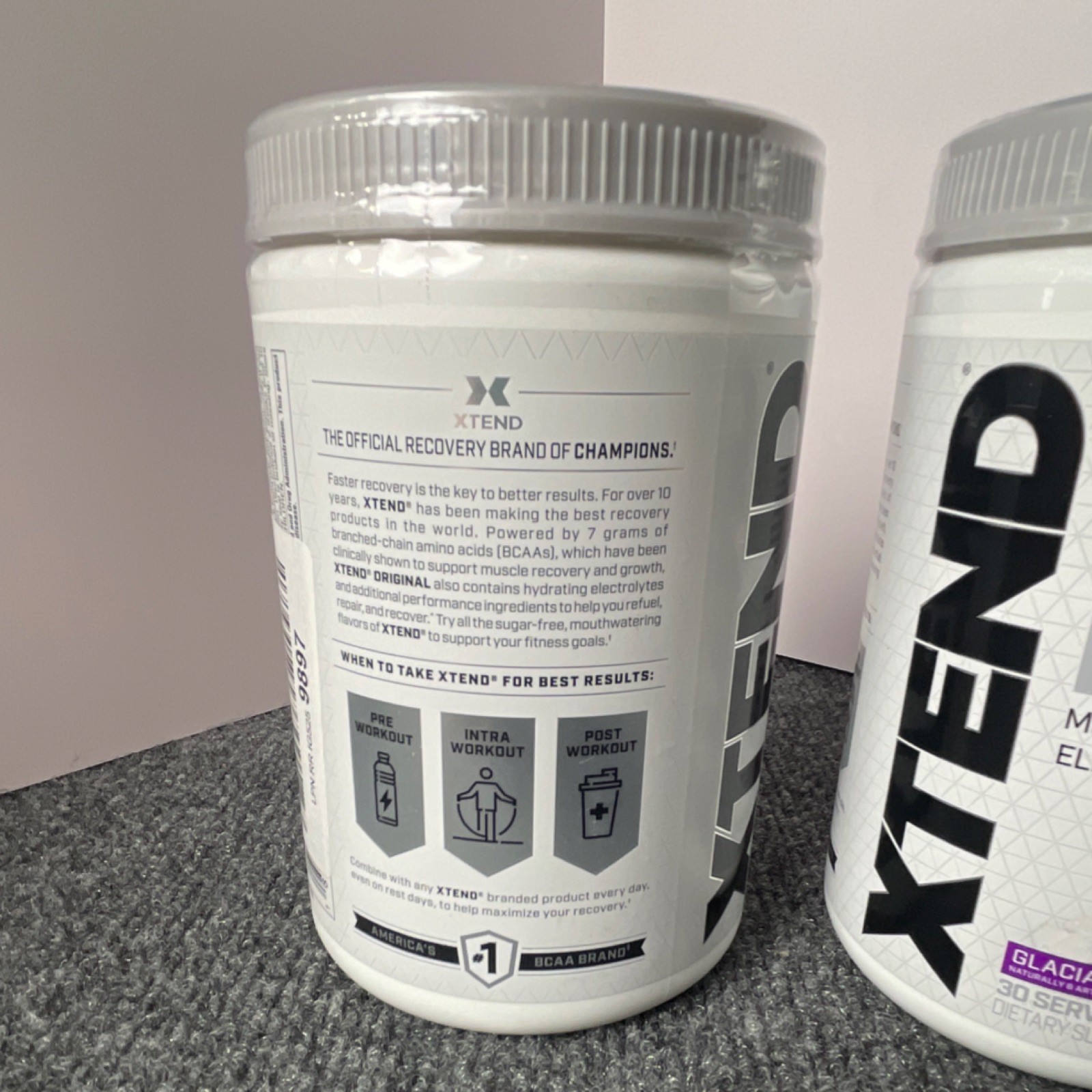 Xtend 7g BCAA Powder Glacial Grape Zero Sugar Muscle Recovery Supplement 2-Pack