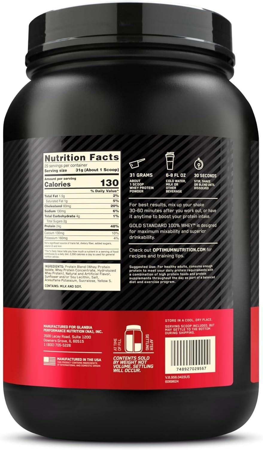 Gold Standard 100% Whey, 2 lbs Banana Cream – High Protein for Workout Recovery