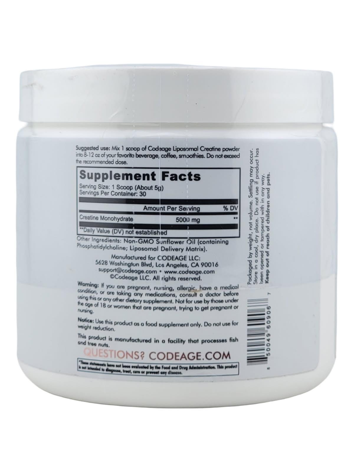 Codeage Liposomal Creatine Monohydrate Unflavored Powder 5.29oz SEALED Exp 03/26