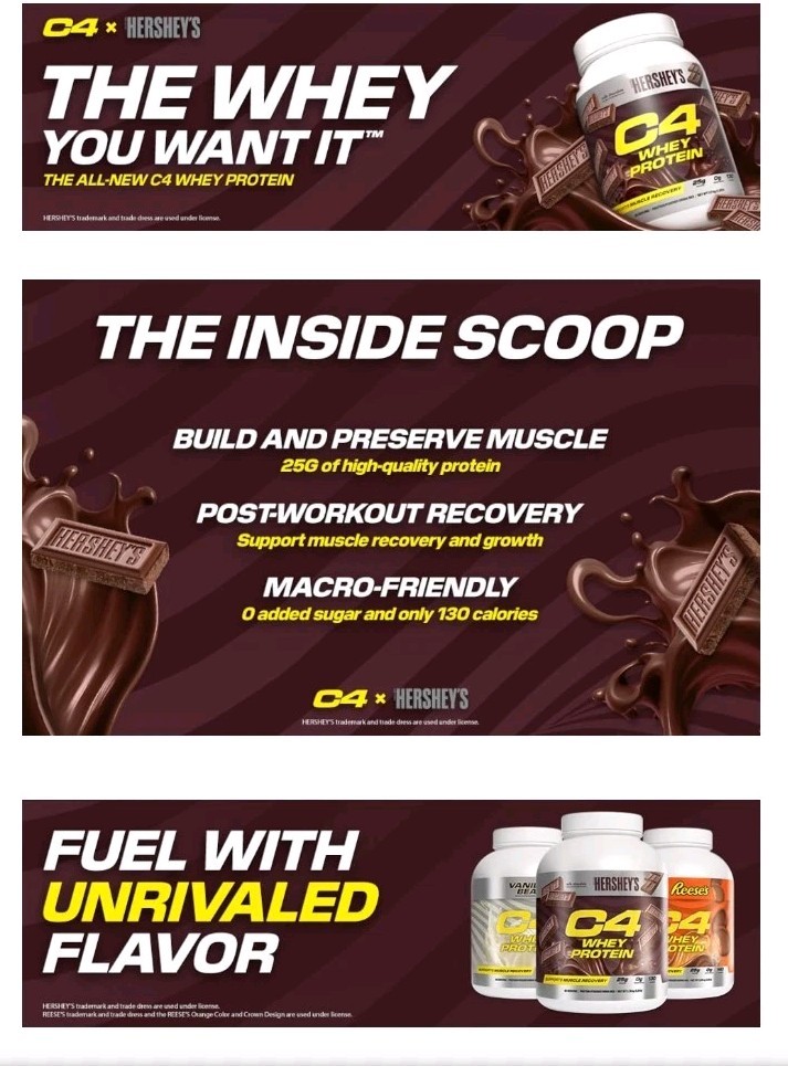 2PACK Bundle C4 Premium Whey Protein Blend Powder Hershey Chocolate 1.43lb(Each)