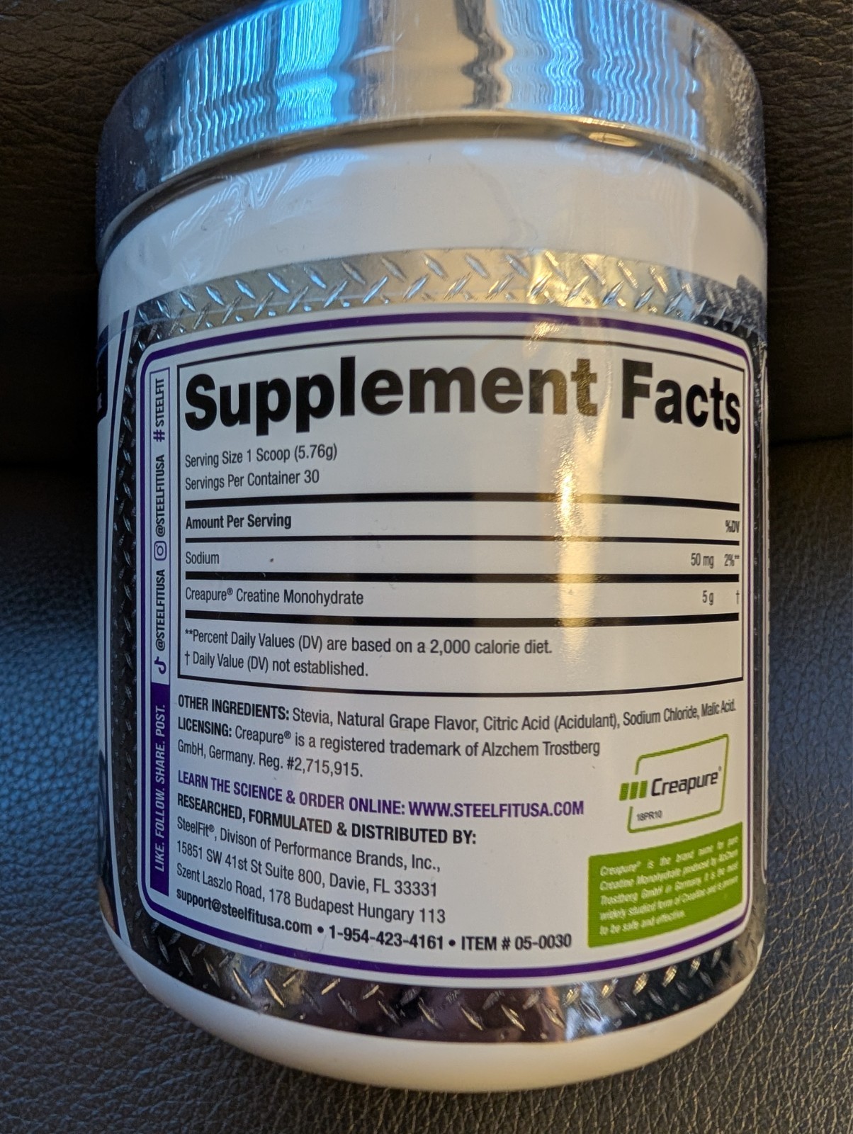 SteelFit Creapure Pure Creatine Monohydrate Powder, Grape, Made in the USA, 150g