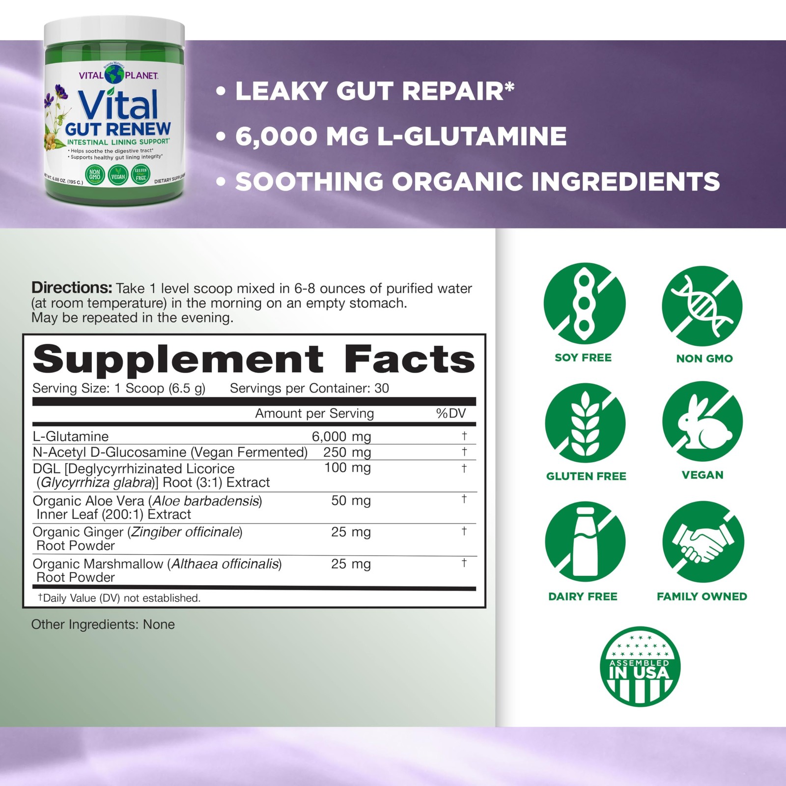 Vital Gut Renew Powder Supplement for Leaky Gut Repair with L-Glutamine,