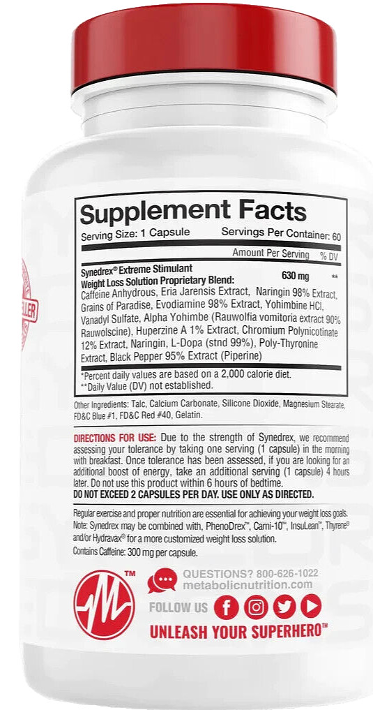 WEIGHT LOSS Best Thermogenic FAT BURNER Synedrex 120 CAPS (2 x 60) FREE SHIP
