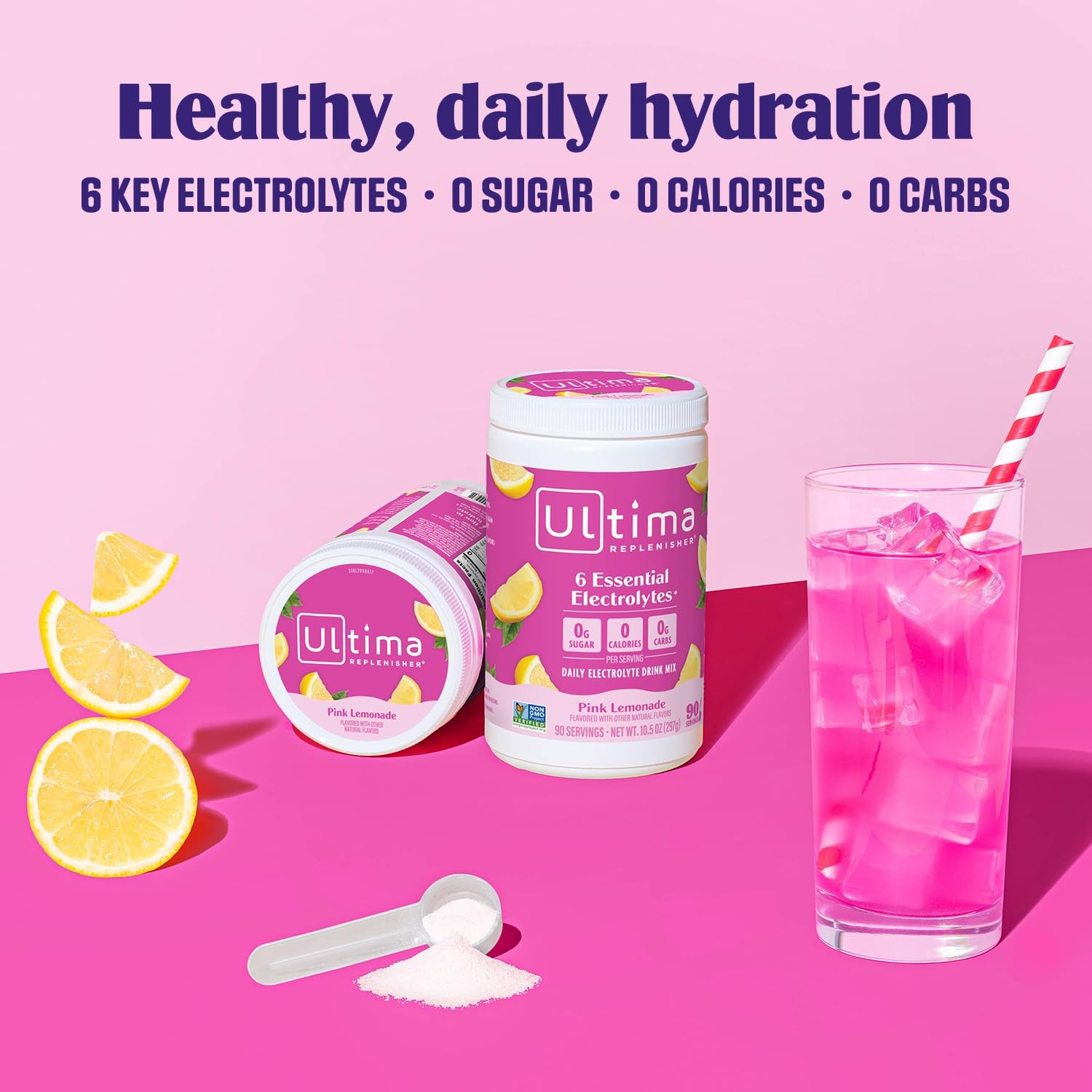Ultima Replenisher Daily Electrolyte Powder Drink Mix Lemonade 90 Powder 6 Key