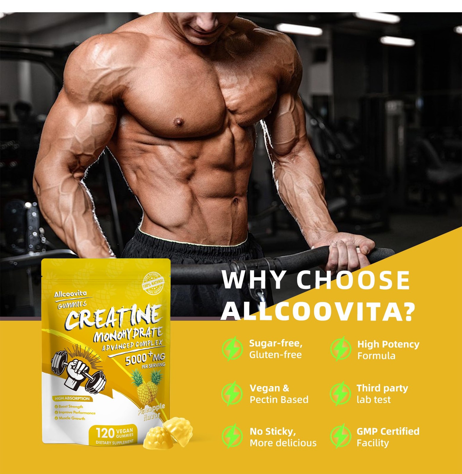 NSF Certified Creatine Gummy – Creatine Monohydrate Gummies 5000mg for Men an…