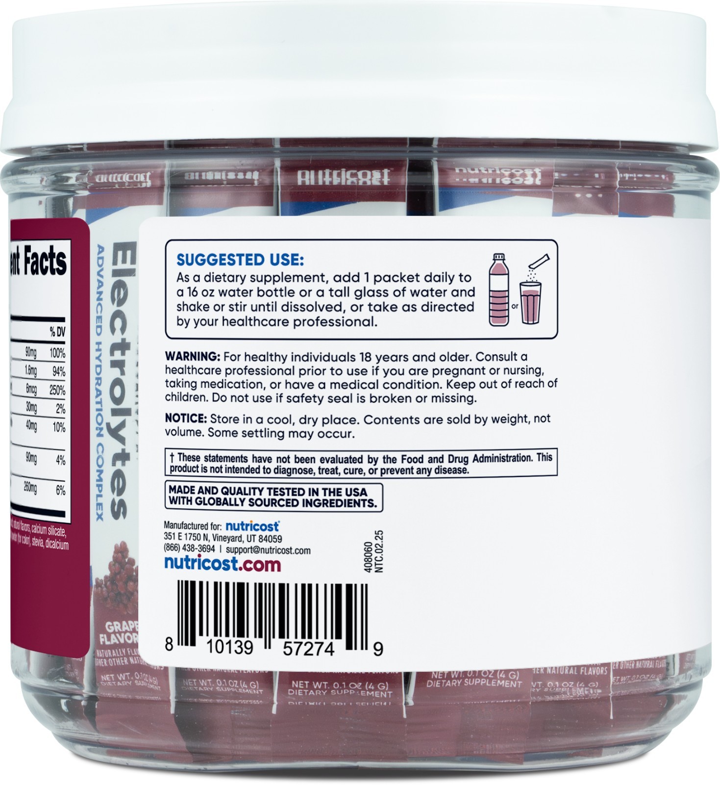 Nutricost Electrolytes Complex, Grape Flavored, 40 Stickpack