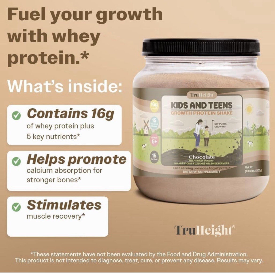 TruHeight Growth Protein Shake Chocolate Milk Pea Protein – Kids & Teens Lot Of2