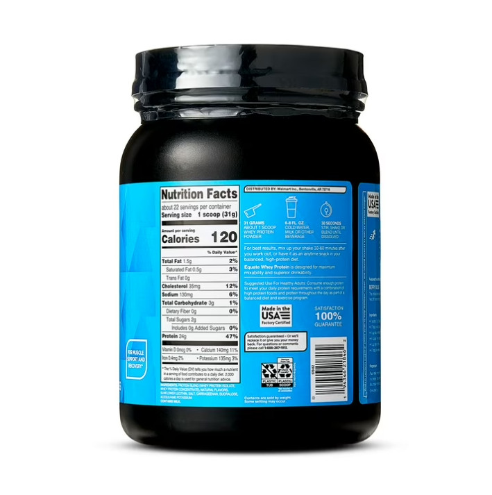 2 Pack Equate Whey Protein Powder, Smooth Vanilla, 24 oz Pk