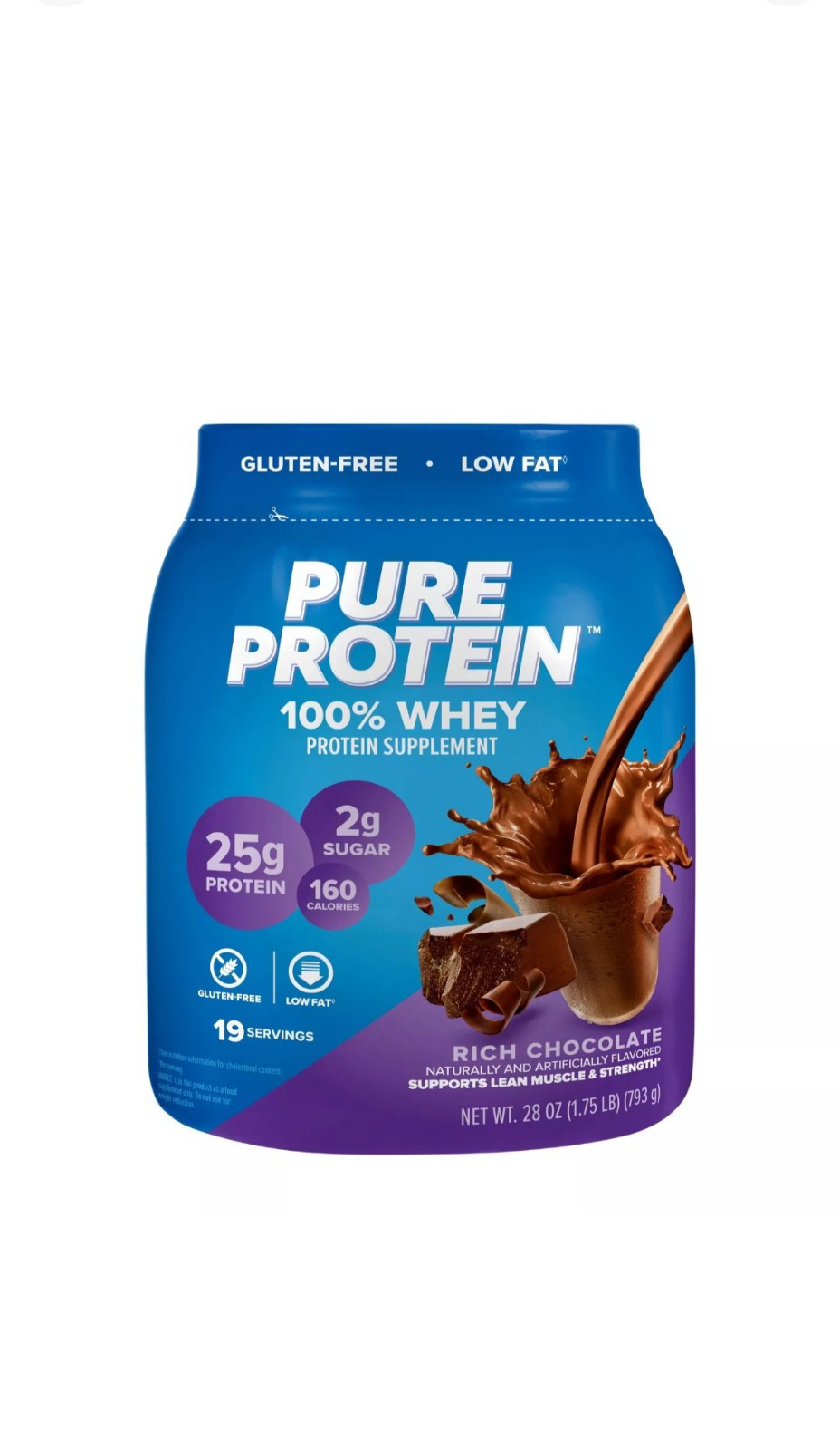 Pure Protein 100% Whey Protein Powder Rich Chocolate 25g Protein 1.75 Lb Adult