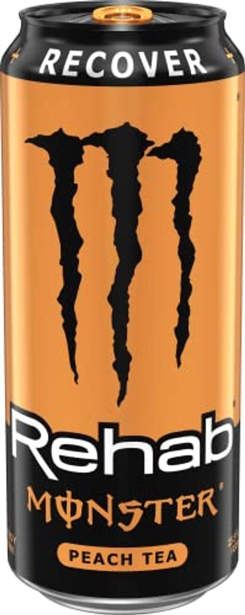 Rehab + Energy, Energy Drink, 15.5 Ounce | Energy Iced Tea, 15 Pack Peach Tea