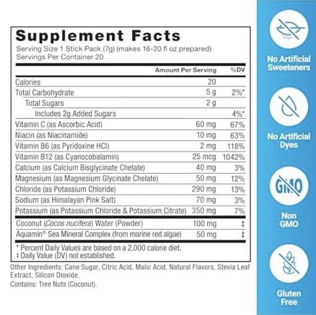 Force Factor Rapid Hydration Electrolyte Drink Mix Tropical Fruit 20 Stick Packs