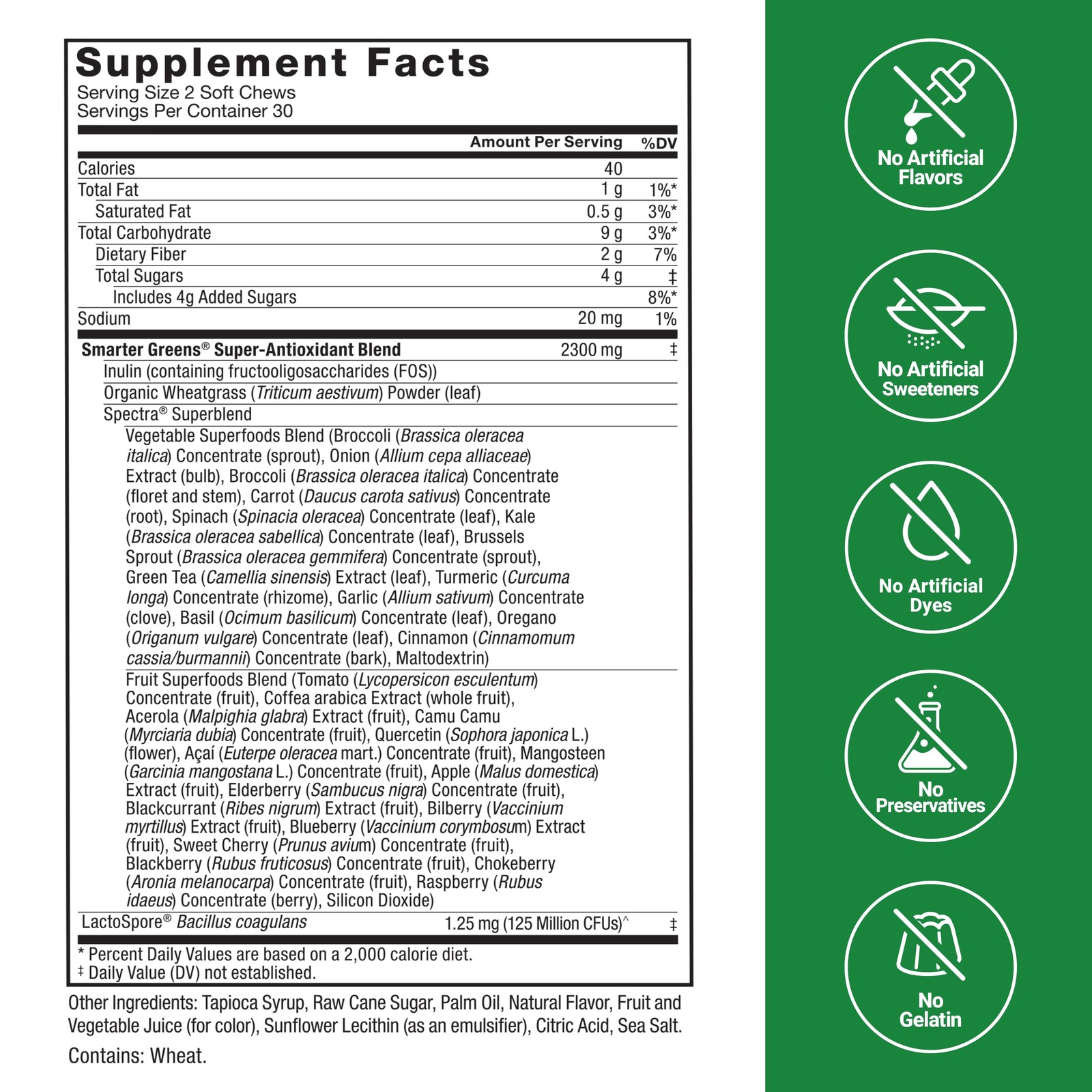 Force Factor Smarter Greens Superfood Chews, 60 Count (Pack of 1), Green