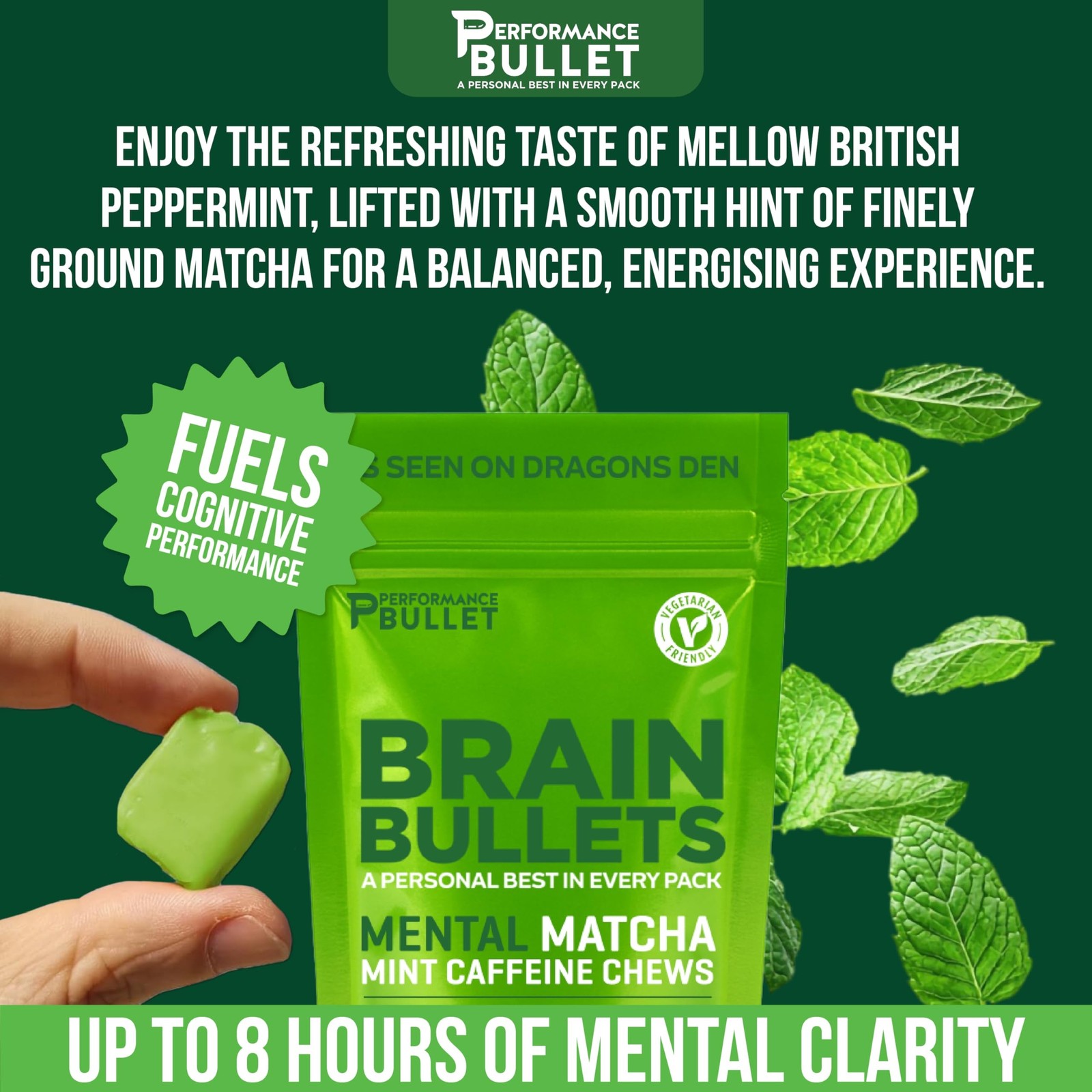 80mg Caffeine & 160mg L-Theanine Chews | Mint Matcha | 8 Servings