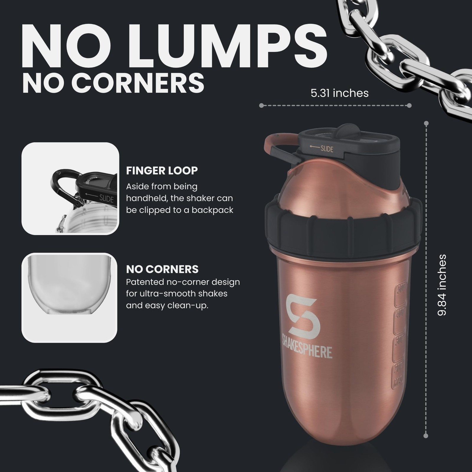Shakesphere Stainless Steel Shaker Bottle – 24Oz Insulated Protein Shaker
