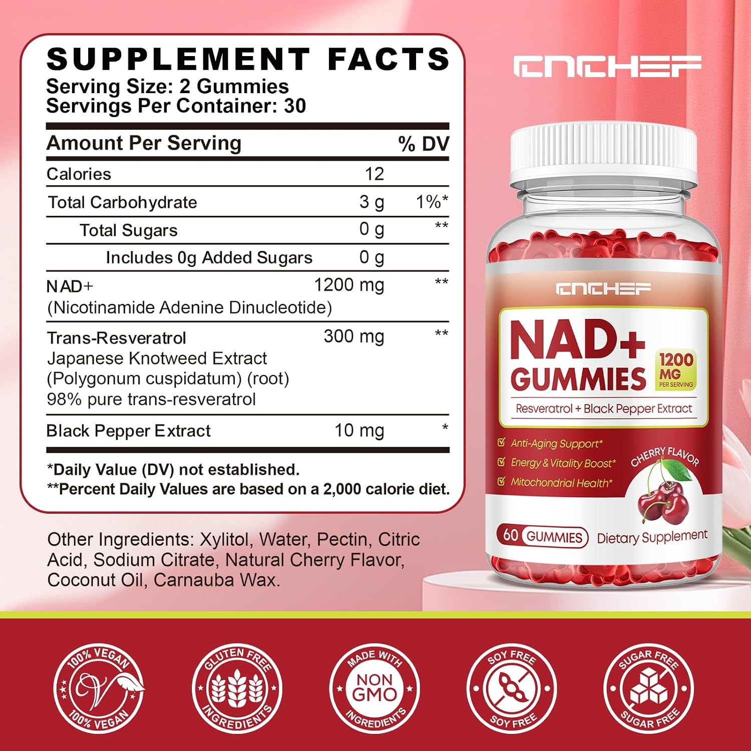 NAD+ Gummies, 1200mg Liposomal NAD Supplement for Women & Men with Trans-Resvera