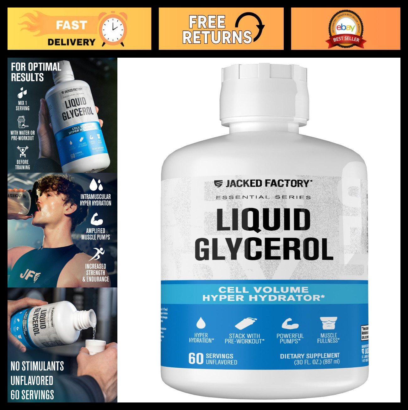 Liquid Glycerol Cell Volume Hyper Hydrator – Vegan Pump Pre Workout, 60 Servings