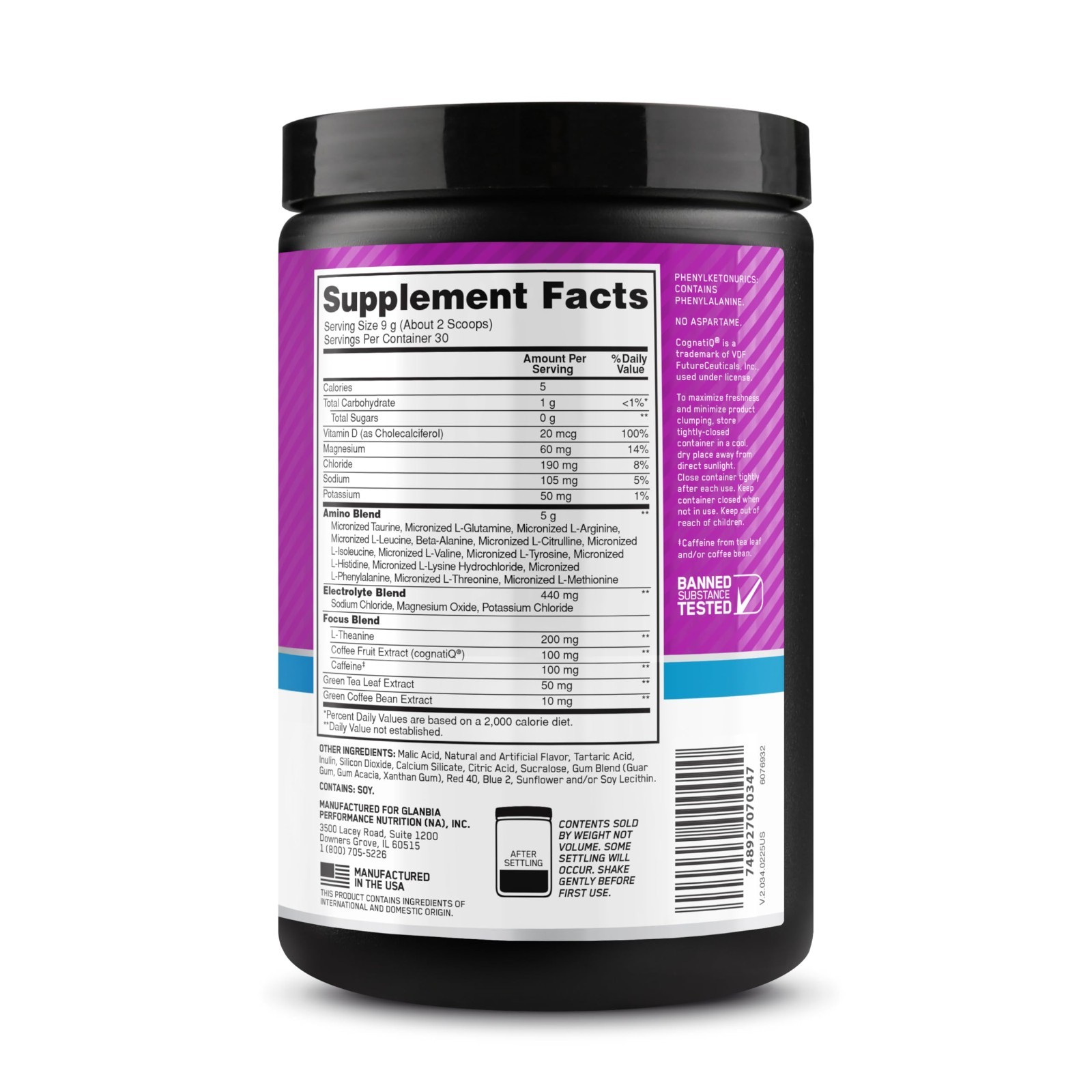Amino Energy Powder with BCAAs, Electrolytes & Caffeine – Grape Flavor, 30 Servi