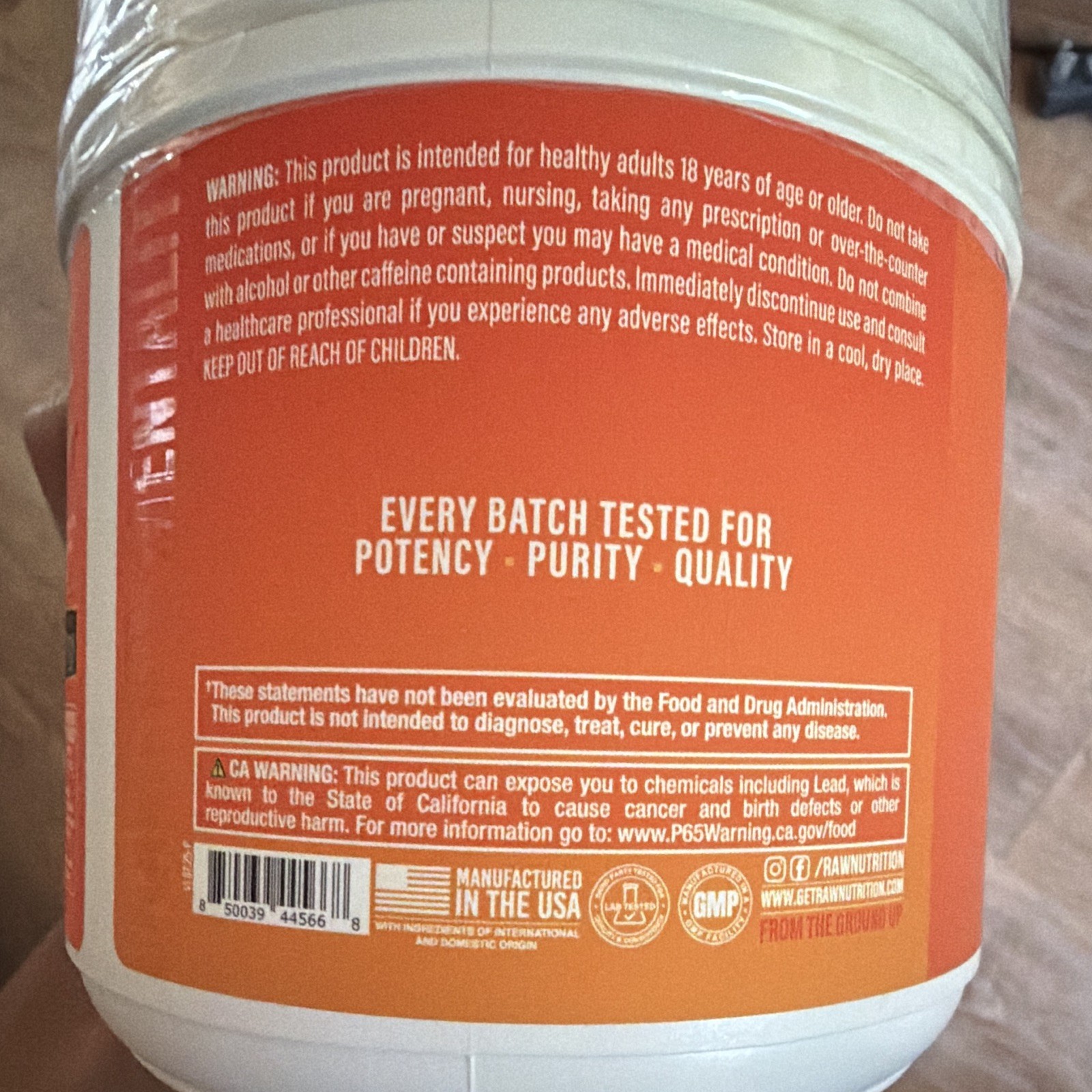 RAW Essential Pre-Workout Powder Orange 14.8 oz 30 Servings
