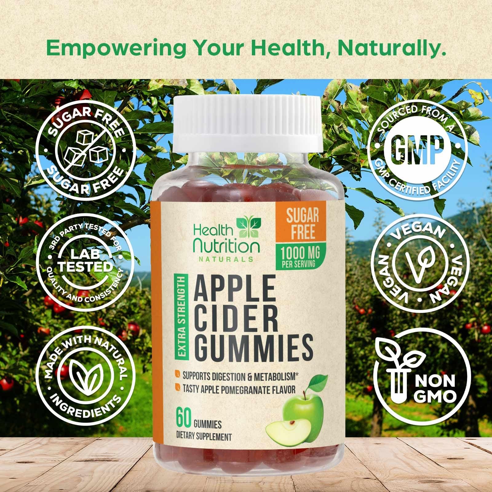 Apple Cider Vinegar Gummies Zero Sugar – Max Strength 60 Count (Pack of 1)