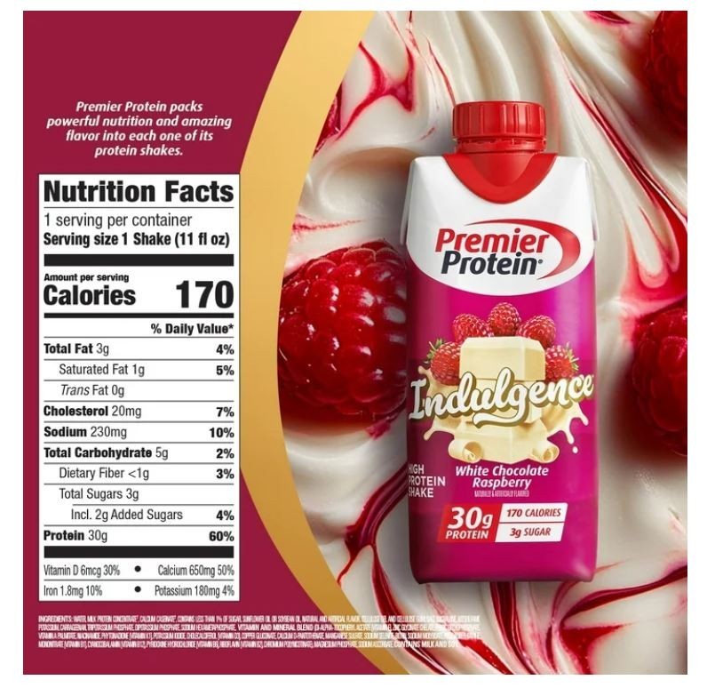 Premier Protein Indulgence Protein Shake, White Chocolate Raspberry, 30g Protein