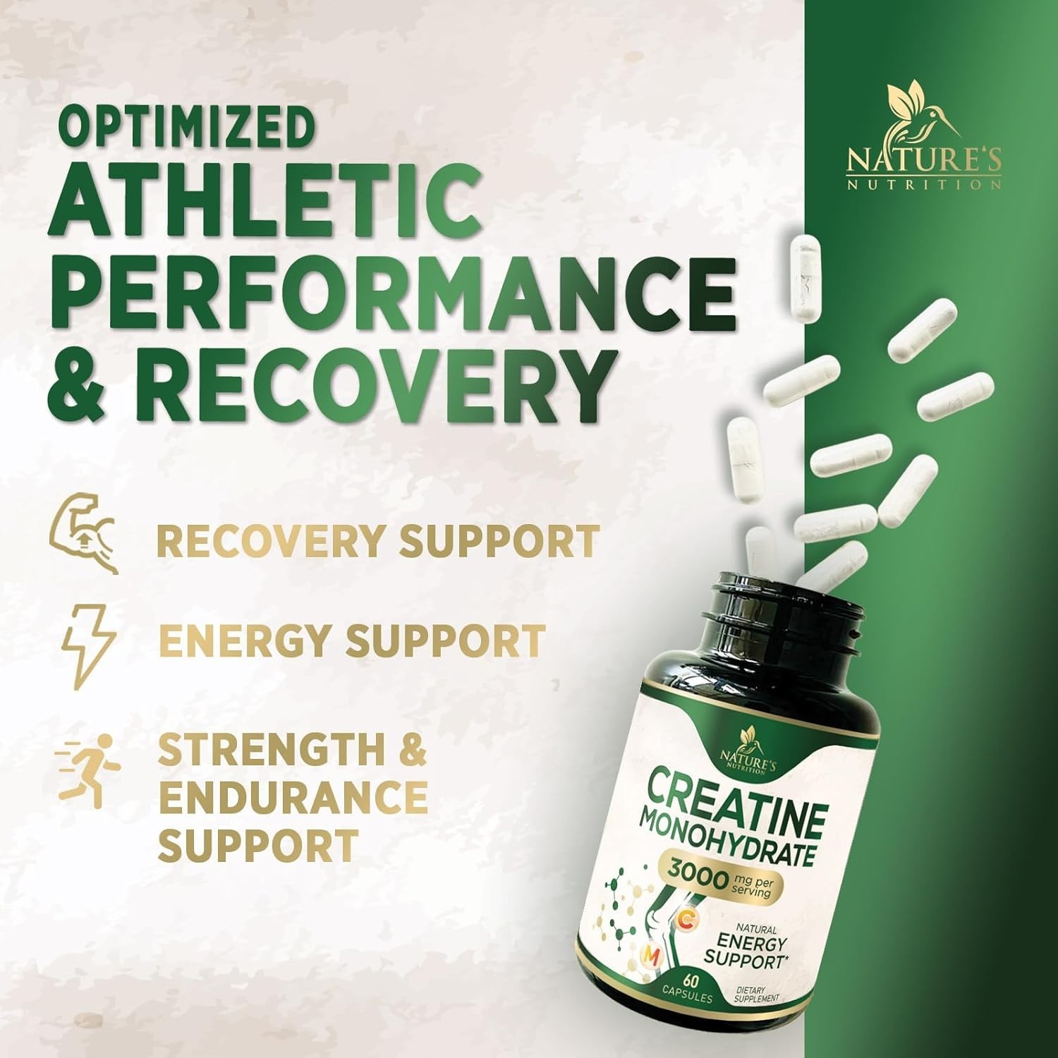 Unflavored Creatine Monohydrate 60 Capsules – Boost Energy, Strength & Muscle