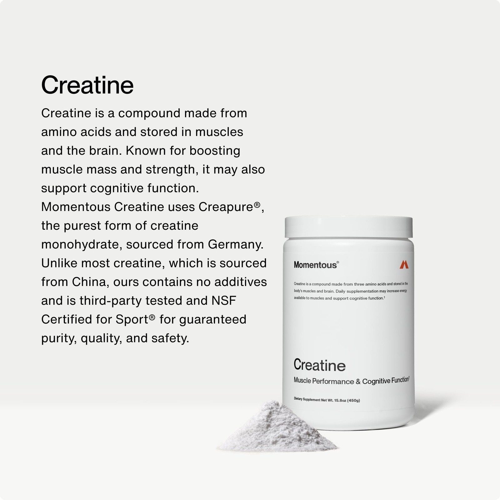 New Momentous Creapure Creatine Monohydrate Powder 5g – Strength&Recovery 90srv