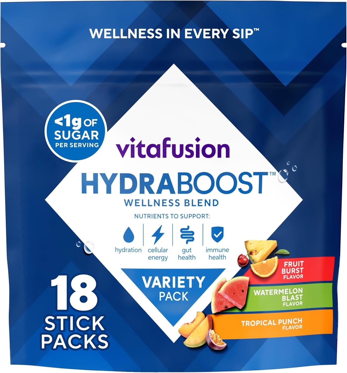 Vitafusion HydraBoost Wellness Blend Drink Mix Variety Pack 18 Sticks Free Shipp