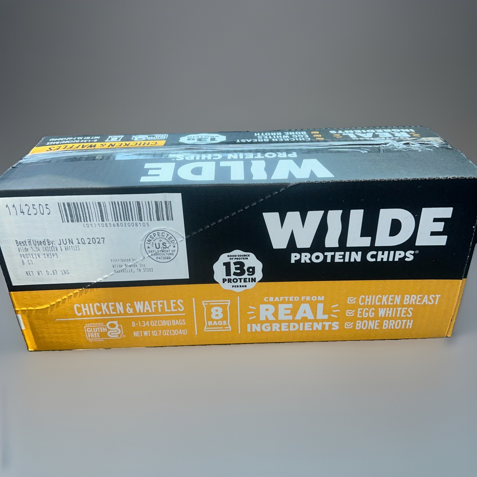 WILDE Protein Chips – Chicken & Waffles Flavor – 1.34 oz Bags (Pack of 8)