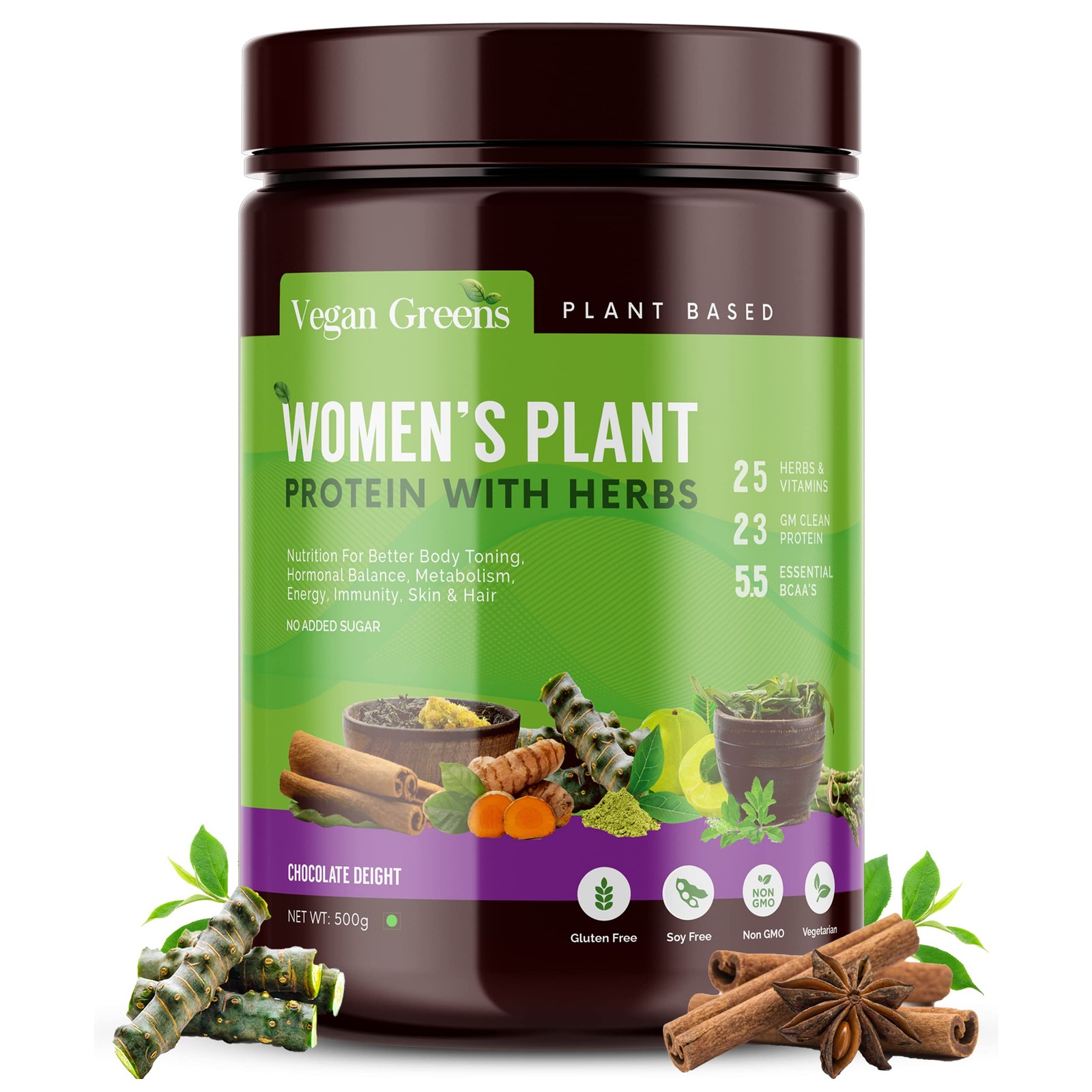 Vegan Greens Women Plant Protein 500g Chocolate Hormonal Balance Skin Hair