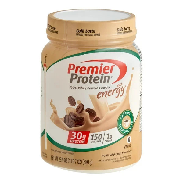 Premier Protein Cafe Latte Protein Powder with Caffeine 23.9 oz.
