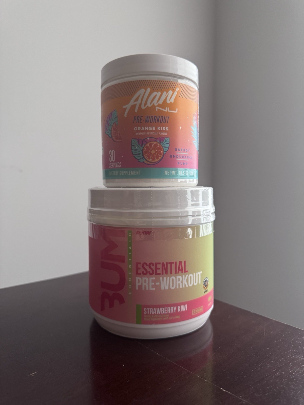 Alani Nu Pre Workout Orange Kiss 30 Servings/Raw Bum Essential Pre Workout 30