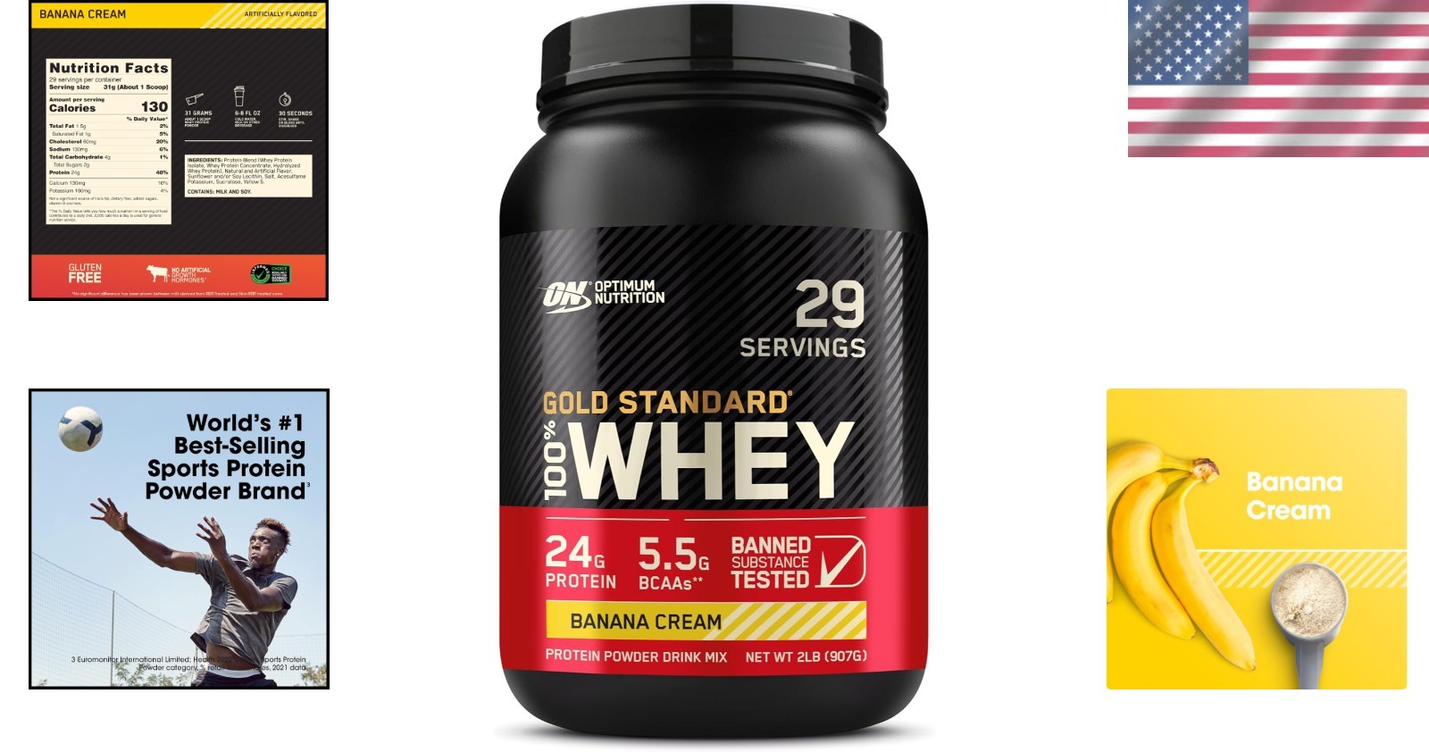 Gold Standard 100% Whey, 2 lbs Banana Cream – High Protein for Workout Recovery