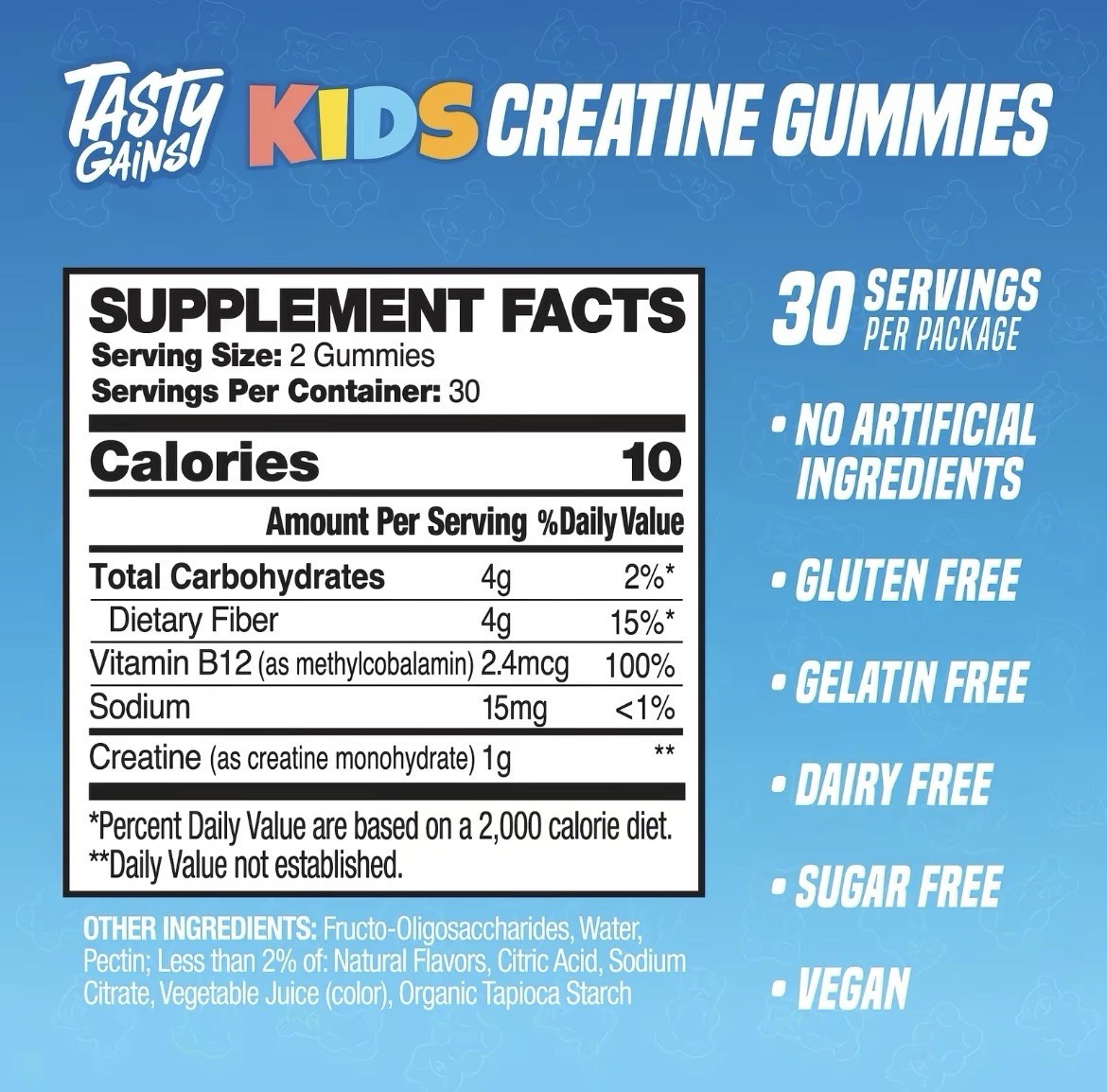 Tasty Gains Kids Creatine Gummies 90ct – “Blue Raspberry”