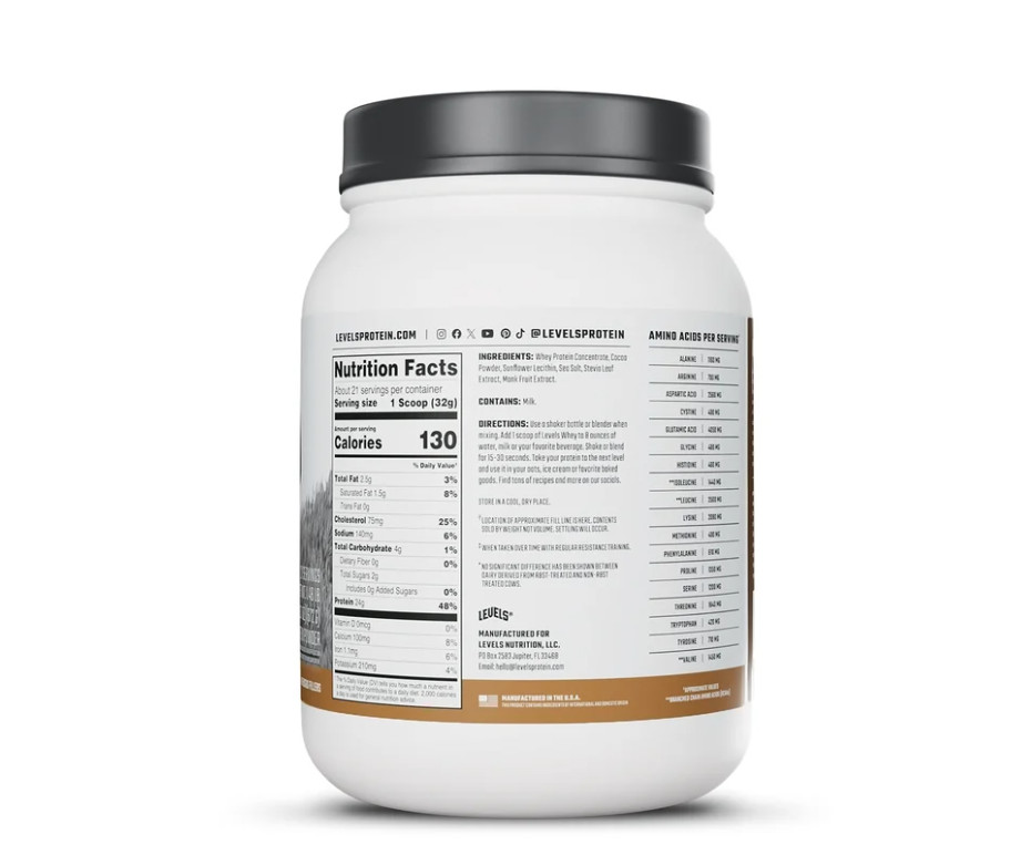 Levels Grass Fed Whey Protein Double Chocolate 1.48lb 24g Protein