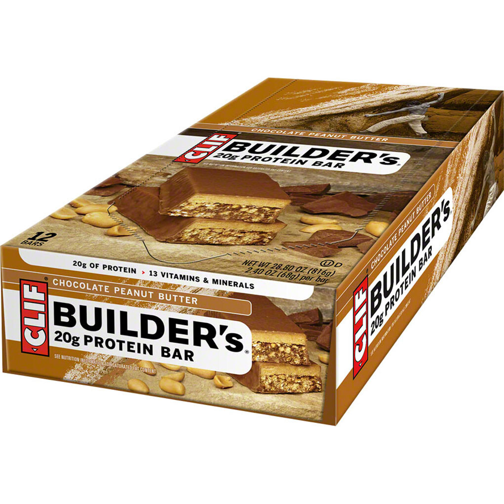 Clif Builder’s Bar Chocolate Peanut Butter Box of 12 No Trans Fats 20g Protein
