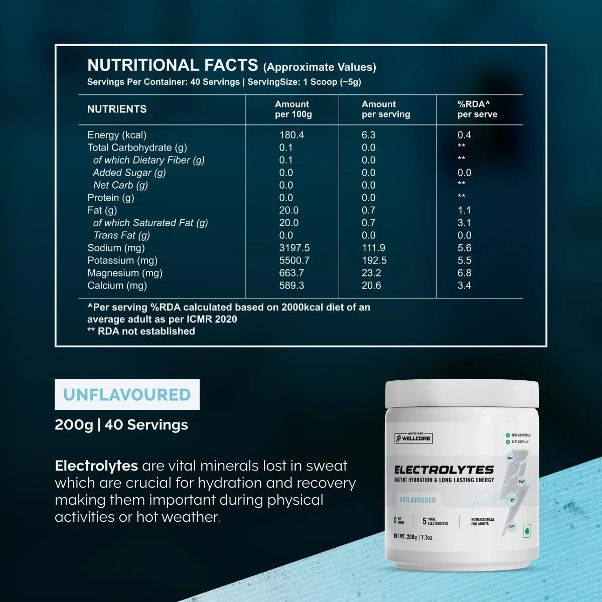 Wellcore Electrolytes Powder 200gm
