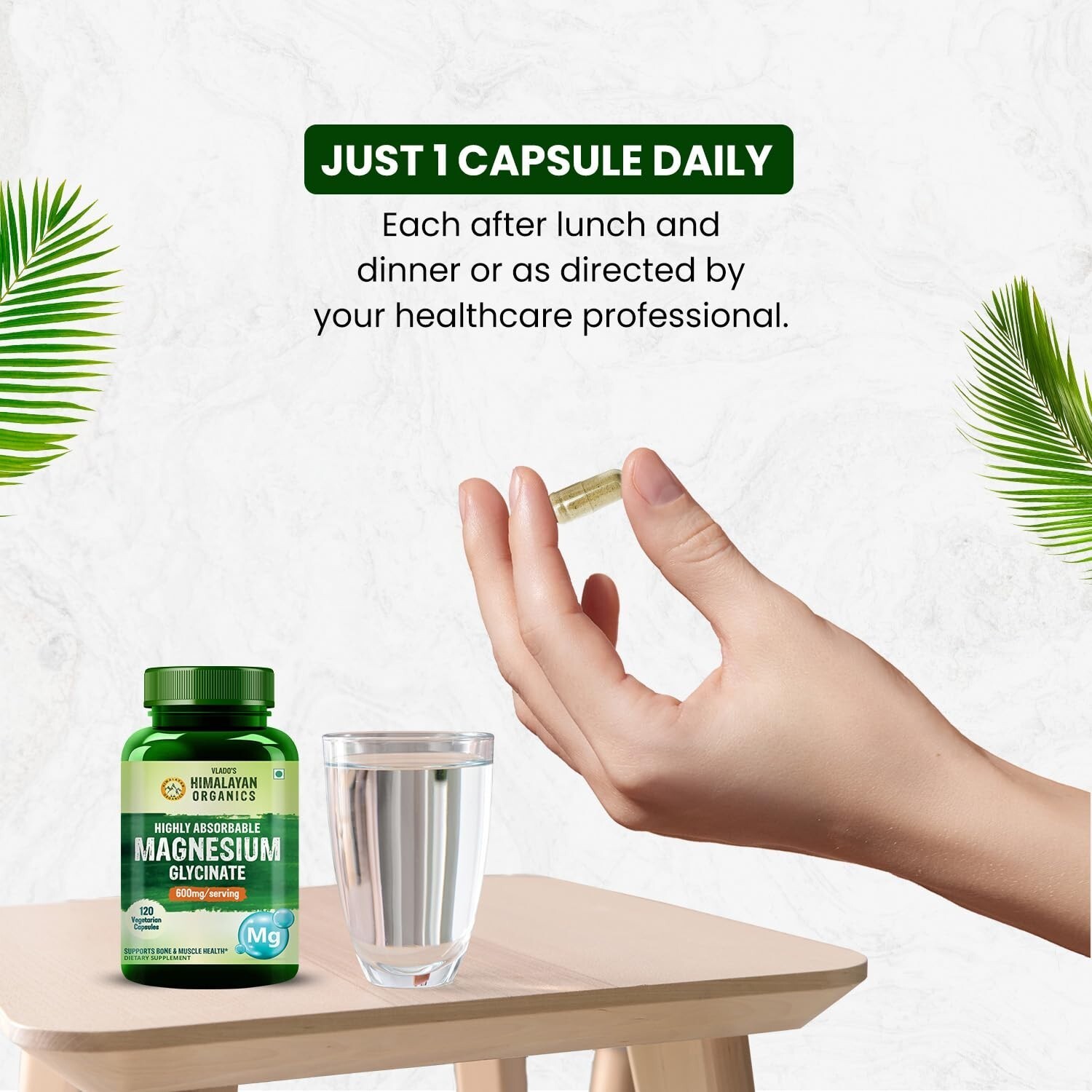 Himalaya Organics Highly Absorbable Magnesium Glycinate Support Overall 120 cap