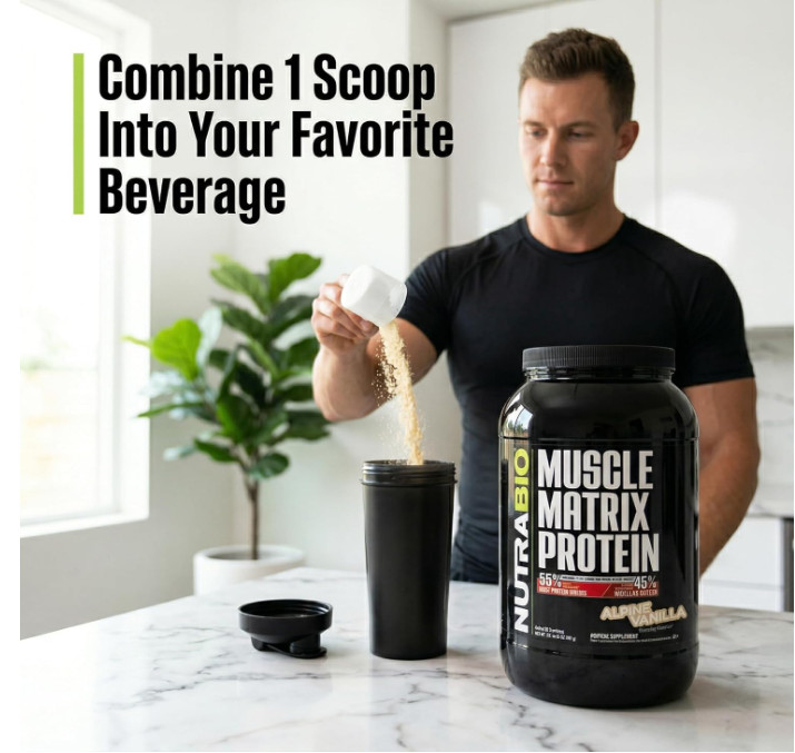 NutraBio Muscle Matrix Protein Powder, Vanilla, 2 lb, 28 Servings