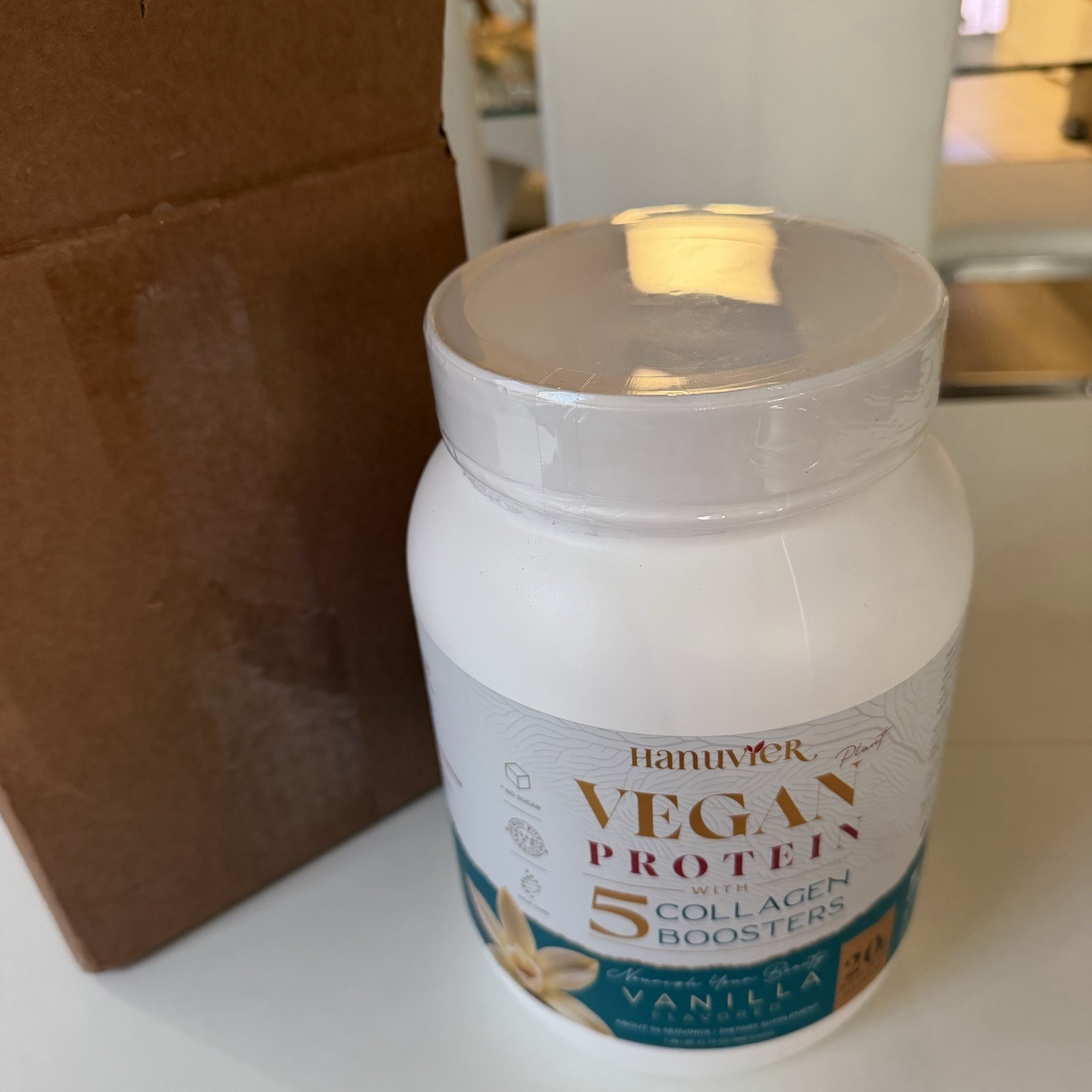 Hanuvier Vegan Protein Powder Vanilla Non-GMO No Sugar 1.98 lb