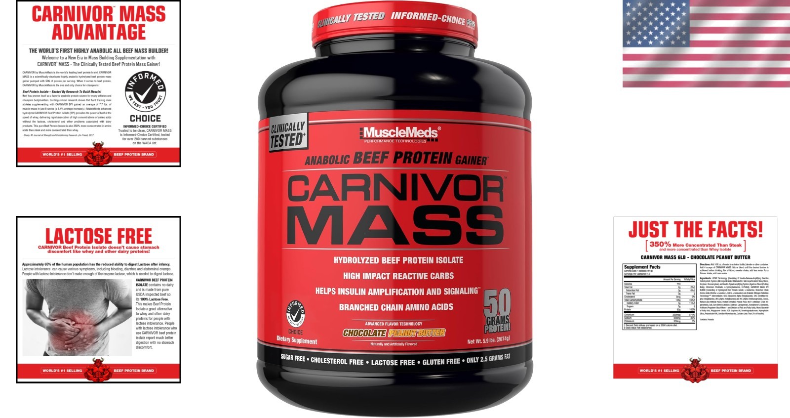 CARNIVOR Mass Gainer 6 lb – 50g Beef Protein Isolate, 125g Carbs, Lactose Free